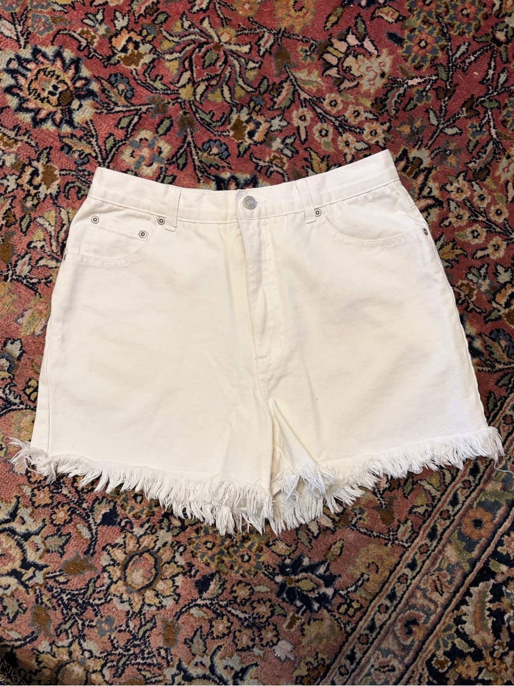 Newport News Cream Frayed Hem Denim Shorts